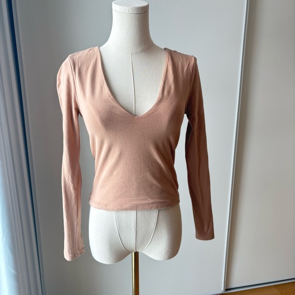 Abercrombie & Fitch V-Neck Long Sleeve Top - Light Brown - Picture 2 of 4